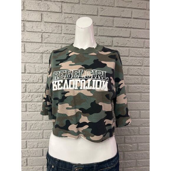 Divided H&M Women Camo Oversized Cropped High Neck Top Size XS - Picture 1 of 9